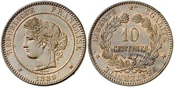 1889. Francia. A (París). 10 céntimos. ... 