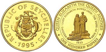 1995. Seychelles. Isabel II. 100 rupias. ... 