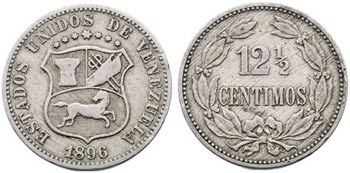 1896. Venezuela. 12 1/2 céntimos. (Kr. 28). ... 