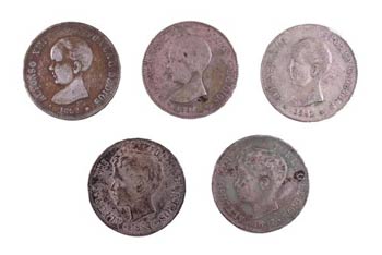 Alfonso XIII. 5 pesetas. Lote de 5 monedas ... 