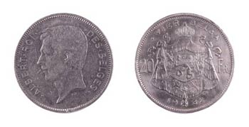 1932. Bélgica. Alberto I. 20 francos. ... 