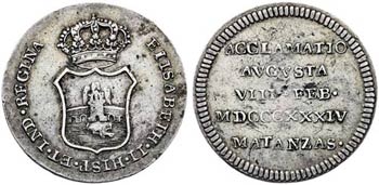 1834. Isabel II. Matanzas. Medalla de ... 