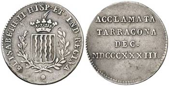 1833. Isabel II. Tarragona. Medalla de ... 
