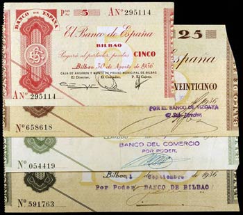 1936. Bilbao. 5 (serie A), 25, 50 y 100 ... 