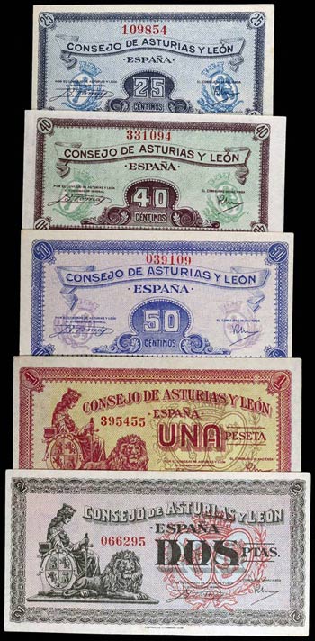 1937. Asturias y León. 25, 40, 50 ... 