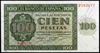 1936. Burgos. 100 pesetas. (Ed. D22a) (Ed. ... 