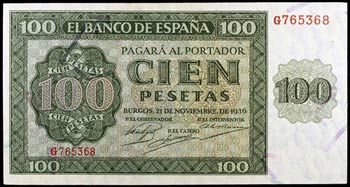 1936. Burgos. 100 pesetas. (Ed. D22a) (Ed. ... 