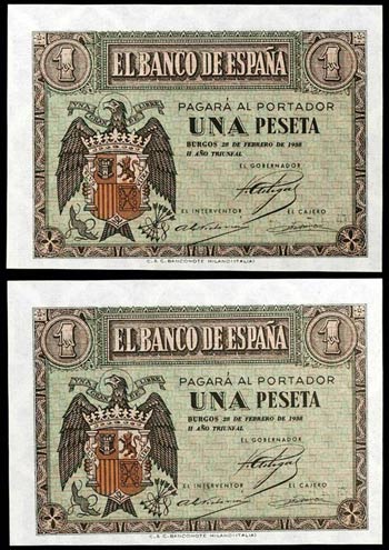 1938. Burgos. 1 peseta. (Ed. D28b) (Ed. ... 
