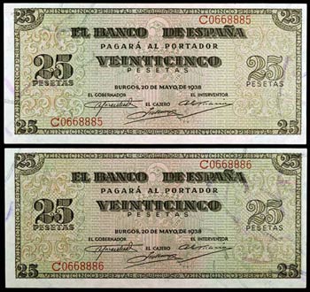 1938. Burgos. 25 pesetas. (Ed. D31a) (Ed. ... 