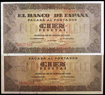 1938. Burgos. 100 pesetas. (Ed. D33a) (Ed. ... 