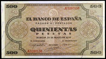 1938. Burgos. 500 pesetas. (Ed. D34) (Ed. ... 