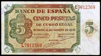 1938. 5 pesetas. (Ed. D36a) (Ed. 435a). 10 ... 