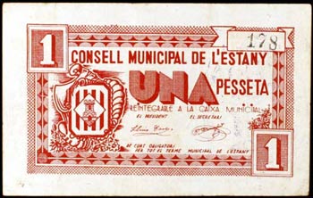 Estany, l. 1 peseta. (T. 1115). Único ... 