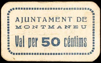 Montmaneu. 50 céntimos y 1 peseta. (T. 1815 ... 