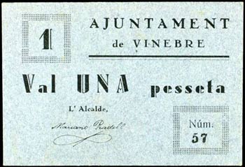 Vinebre. 25 céntimos y 1 peseta. (T. 3375c ... 