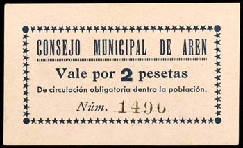 Arén (Huesca). 2 pesetas. (KG. 104) (T. ... 