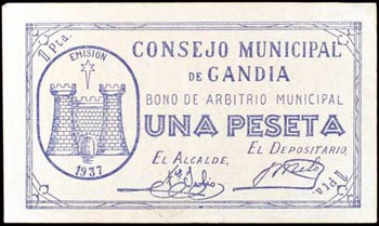 Gandía (Valencia). 25 céntimos y 1 peseta. ... 