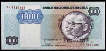 1987. Angola. Banco Nacional. 1000 kwanzas. ... 