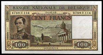 1949. Bélgica. Banco Nacional. 100 francos. ... 