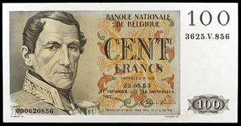 1953. Bélgica. Banco Nacional. 100 francos. ... 
