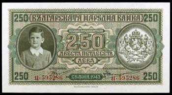 1943. Bulgaria. Banco Nacional. 250 leva. ... 