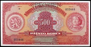 1929. Checoslovaquia. Banco Nacional. 500 ... 