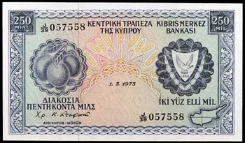 1973. Chipre. Banco Central. 250 mils. (Pick ... 