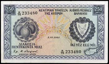 1981. Chipre. Banco Central. 250 mils. (Pick ... 