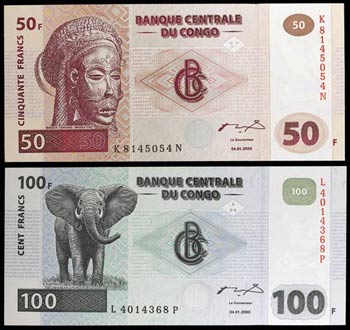 2000. Congo. Banco Central. 50 y 100 ... 
