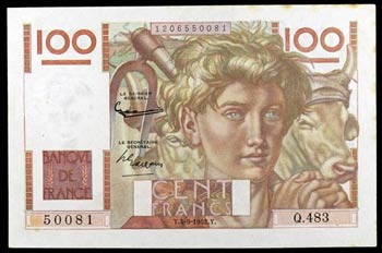 1952. Francia. Banco de Francia. 100 ... 