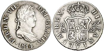 1814. Fernando VII. Madrid. GJ. 2 reales. ... 