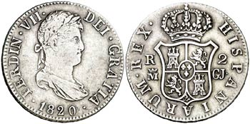 1820. Fernando VII. Madrid. GJ. 2 reales. ... 