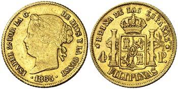 1865. Isabel II. Manila. 4 pesos. (AC. 859). ... 