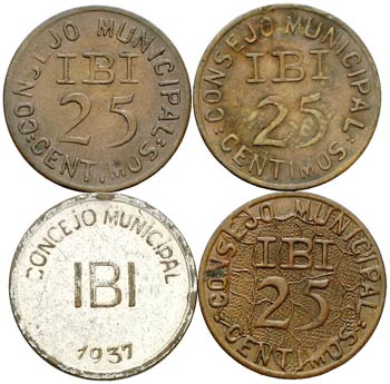 Ibi. 25 céntimos (tres) y 1 peseta. (AC. 16 ... 