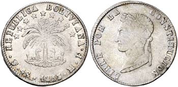 1853. Bolivia. Potosí. MF. 4 soles. (Kr. ... 