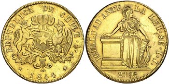 1844. Chile. Santiago. IJ. 8 escudos. ... 
