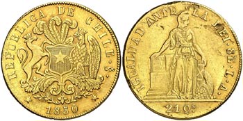 1850. Chile. Santiago. LA. 8 escudos. ... 