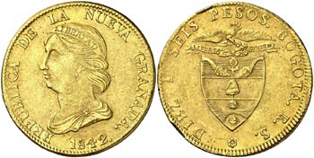 1842. Colombia. Bogotá. RS. 16 pesos. (Fr. ... 