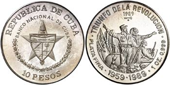 1989. Cuba. 10 pesos. (Kr. 162). 31,12 g. ... 