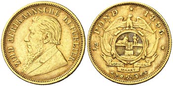 1895. Sudáfrica. 1/2 pond. (Fr. 3) (Kr. ... 
