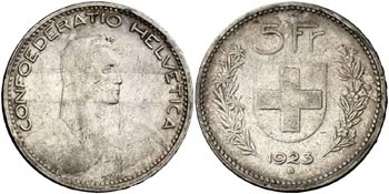 1923. Suiza. Berna. 5 francos. (Kr. 37). ... 