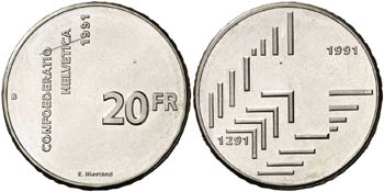 1991. Suiza. B (Berna). 20 francos. (Kr. ... 