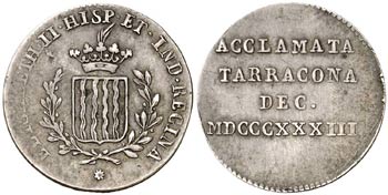 1833. Isabel II. Tarragona. Módulo 1 real. ... 