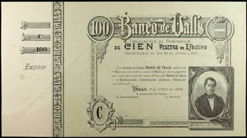 1892. Banco de Valls. 100 pesetas. (Ruiz y ... 