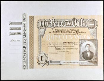 1921. Banco de Valls. 100 pesetas. (Ruiz y ... 