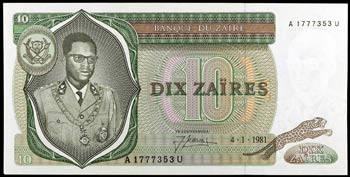 1981. Zaire. Banco de Zaire. 10 zaires. ... 