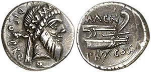 (49 a.C.). Pompeyo Magno. Hispania. Denario. ... 