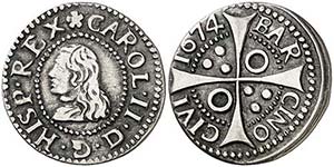 1674. Carlos II. Barcelona. 1 croat. (AC. ... 