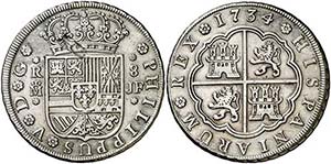 1734. Felipe V. Madrid. JF. 8 reales. (AC. ... 