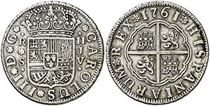 1761. Carlos III. Sevilla. JV. 2 reales. ... 
